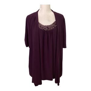 NWT Perseption Woman Purple Gathered Neck w/Beading Attached Jacket Tunic 1X​